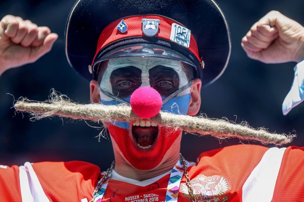 SAINT PETERSBURG, RUSSIA - JUNE 16: A Russia fan shows their support prior to the UEFA Euro 2020 Championship Group B match between Finland and Russia at Saint Petersburg Stadium on June 16, 2021 in Saint Petersburg, Russia. (Photo by Lars Baron/Getty Images)