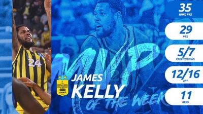 Basket League: Δεύτερη σερί αγωνιστική MVP ο Τζέιμς Κέλι του Άρη!