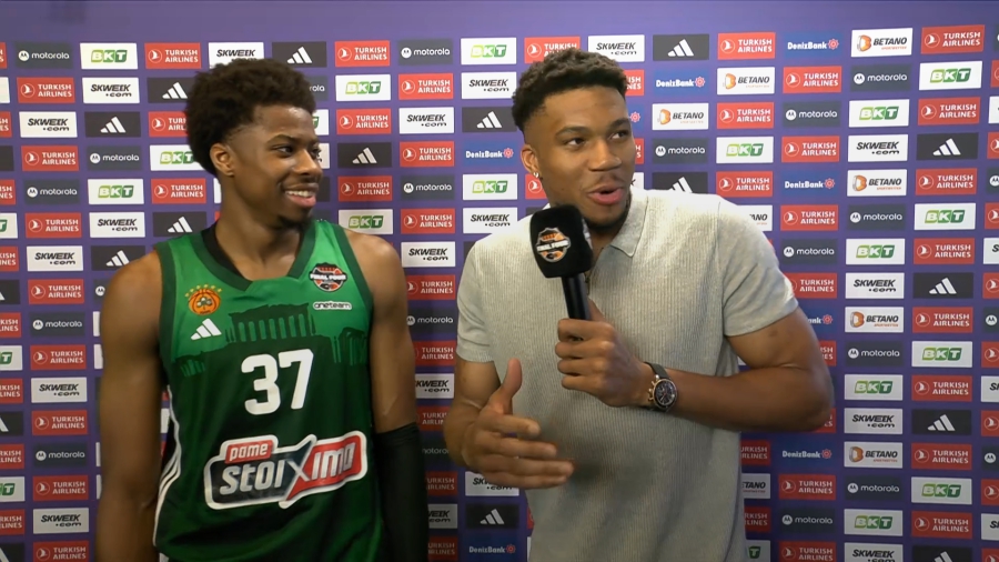 ΕΠΟΣ: Ο Γιάννης Αντετοκούνμπο παίρνει δηλώσεις από τον Κώστα στη μεικτή ζώνη! (video)