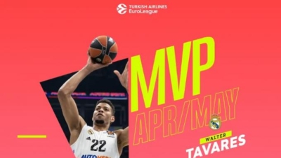 MVP του Απριλίου στη Euroleague ο «γίγαντας» Ταβάρες!