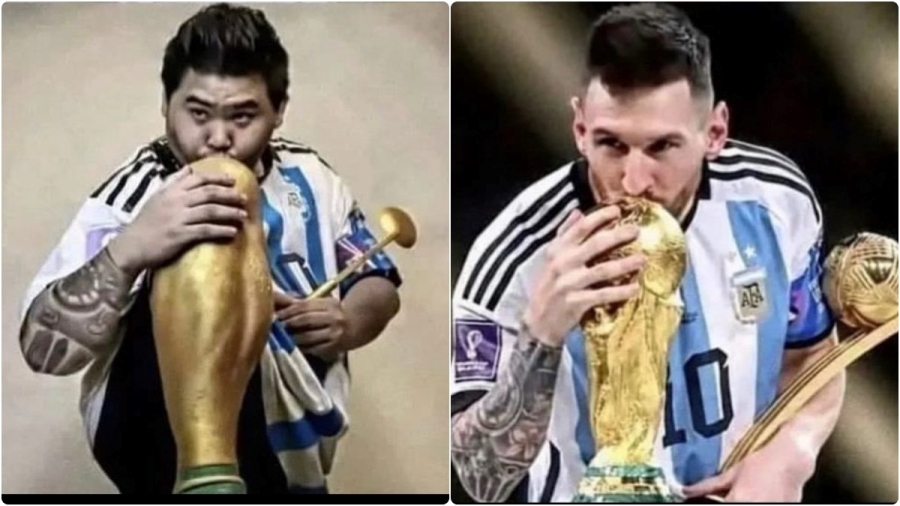 «Θεούλης» φίλος της Αργεντινής - Αναπαρέστησε το Κύπελλο του Mundial με το πόδι του και το βραβείο του MVP του Μέσι με... κουτάλα!