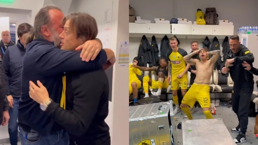 Τρέλα στα αποδυτήρια της ΑΕΚ: Η αγκαλιά Ηλιόπουλου-Αλμέιδα και το «250.000 ευρώ» μπόνους (vid)