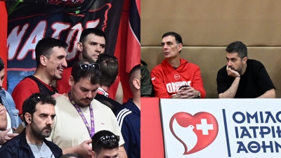 Ο Μπαρτζώκας και οι παίκτες του Ολυμπιακού παρευρέθηκαν στον τελικό της Α1 και αποθεώθηκαν!