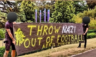 Οπαδοί της ΑΕΚ ανήρτησαν πανό για τον Μιχάλη έξω από τα γραφεία της UEFA