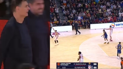 Στη φάση… νίκης του Ολυμπιακού στη Βαρκελώνη, πανηγύρισαν όλοι, εκτός από έναν! (video)