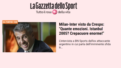 Η συνέντευξη του Ερνάν Κρέσπο στο BN Sports «παίζει» στην Gazzetta dello Sport!