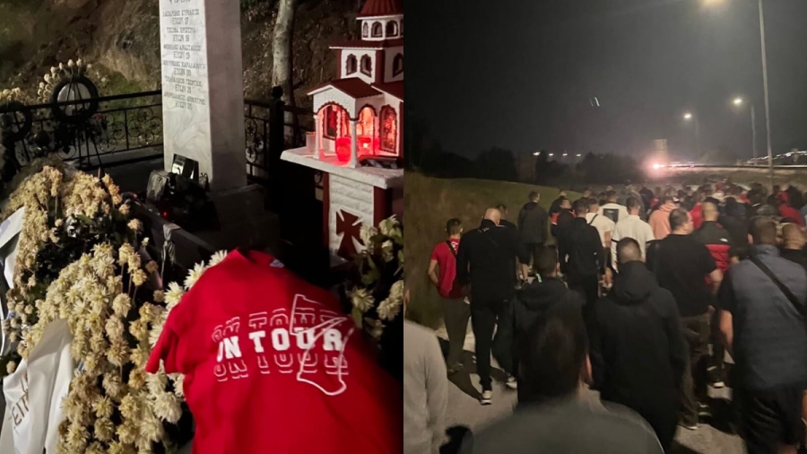 Φίλοι του Ολυμπιακού τίμησαν τη μνήμη των αδικοχαμένων οπαδών του ΠΑΟΚ στα Τέμπη (video)