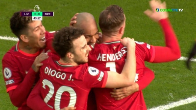 Λίβερπουλ - Μπρέντφορντ 1-0: Ανοίγει το σκορ λίγο πριν τη λήξη του ημιχρόνου ο Φαμπίνιο (video)