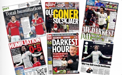 «Σκληρά» πρωτοσέλιδα με «ταπείνωση» της Μάντσεστερ Γιουνάιτεντ και «λούζερ» Σόλσκιερ στον αγγλικό Τύπο!